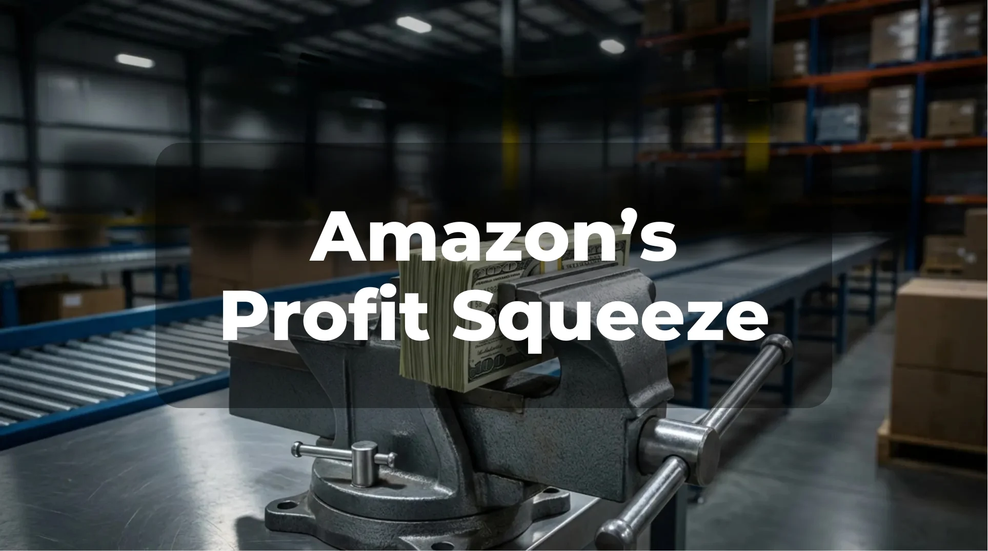 A metal vise squeezes dollar bills, illustrating the challenges of Amazon seller margin compression.