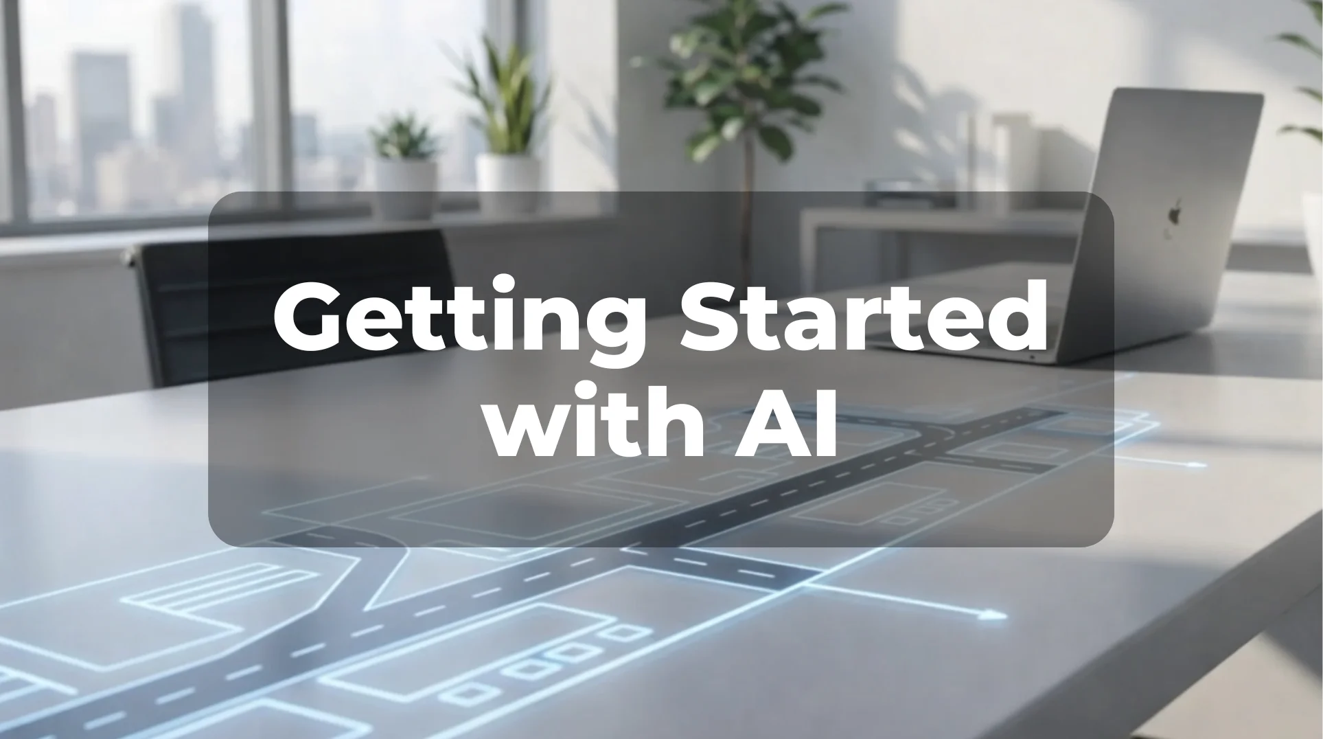 A clear, step-by-step digital roadmap showing a small business owner getting started with AI.