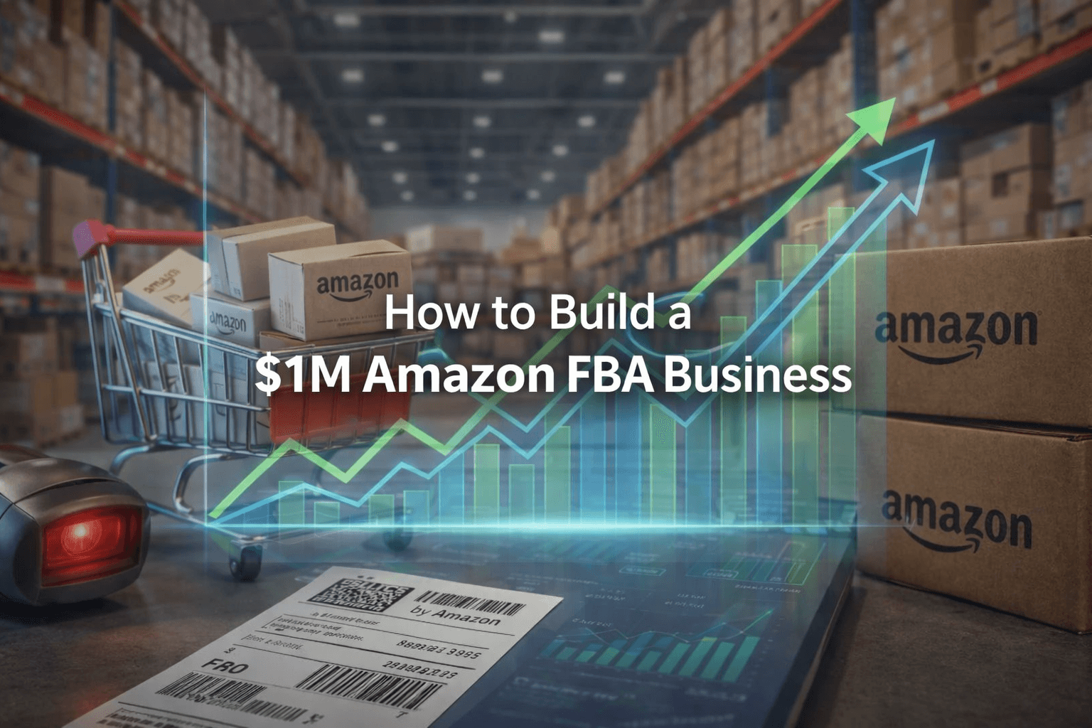 Financial growth chart over e-commerce dashboard for private label Amazon FBA success.