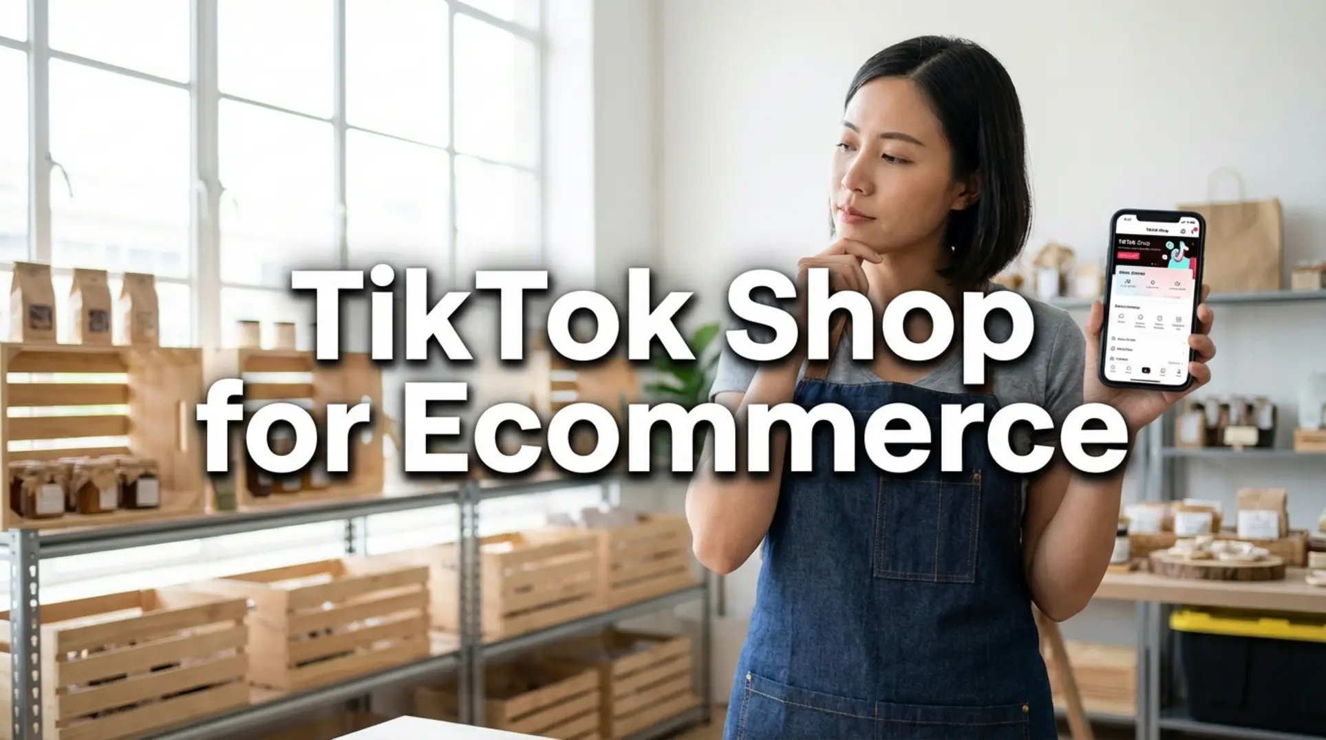 A business owner in their workshop using a smartphone for TikTok Shop for ecommerce growth.