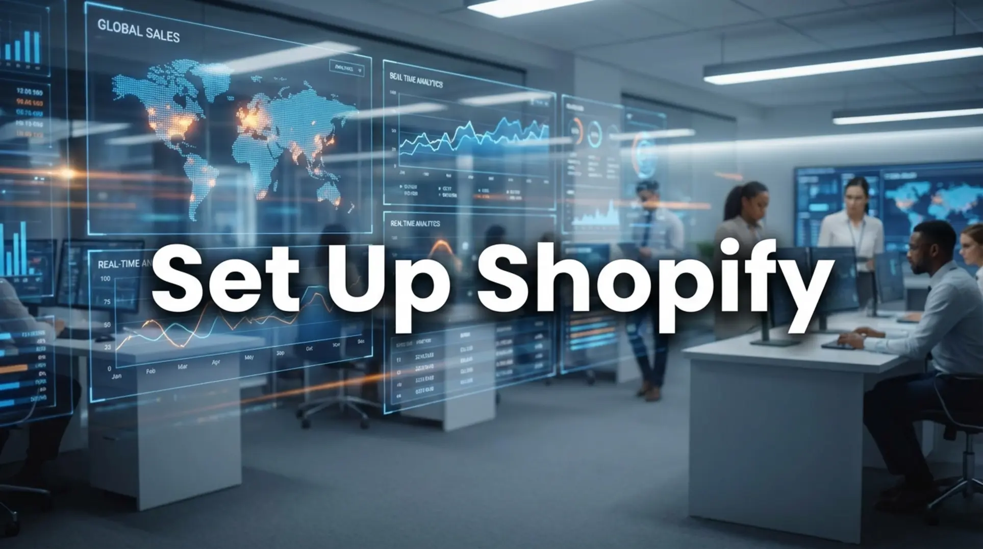 Shopify Store Setup Guide for Global E-commerce Modern Shopify dashboard showcasing global e-commerce setup and sales growth.