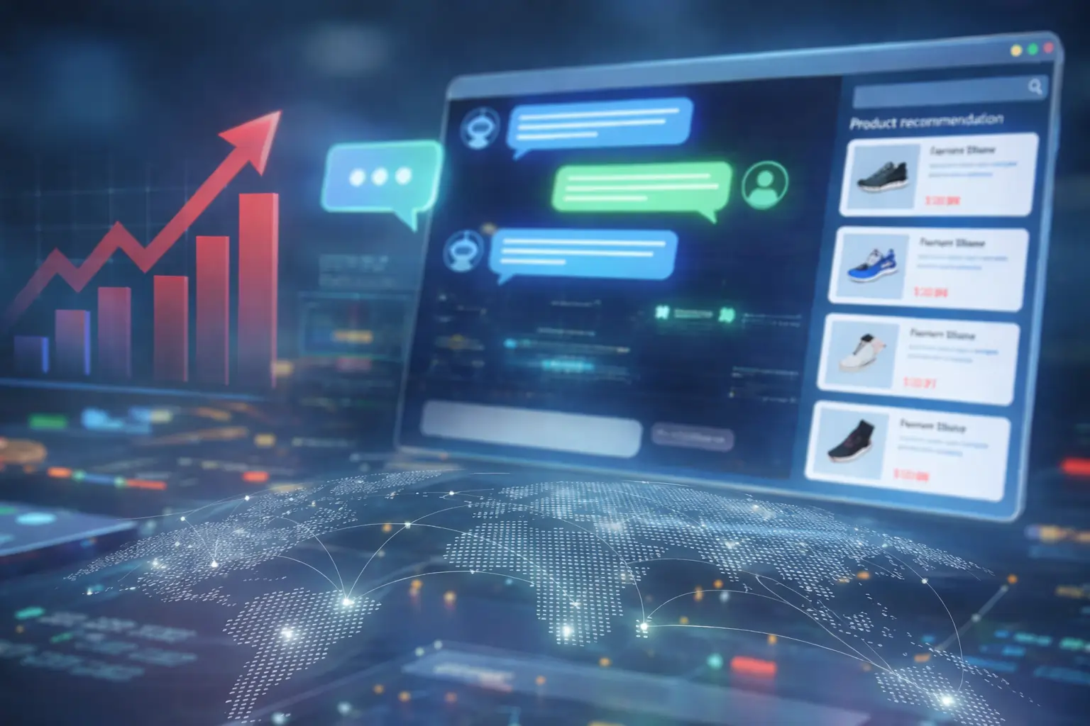 AI chatbots transforming eCommerce sales and customer support in a global digital marketplace.