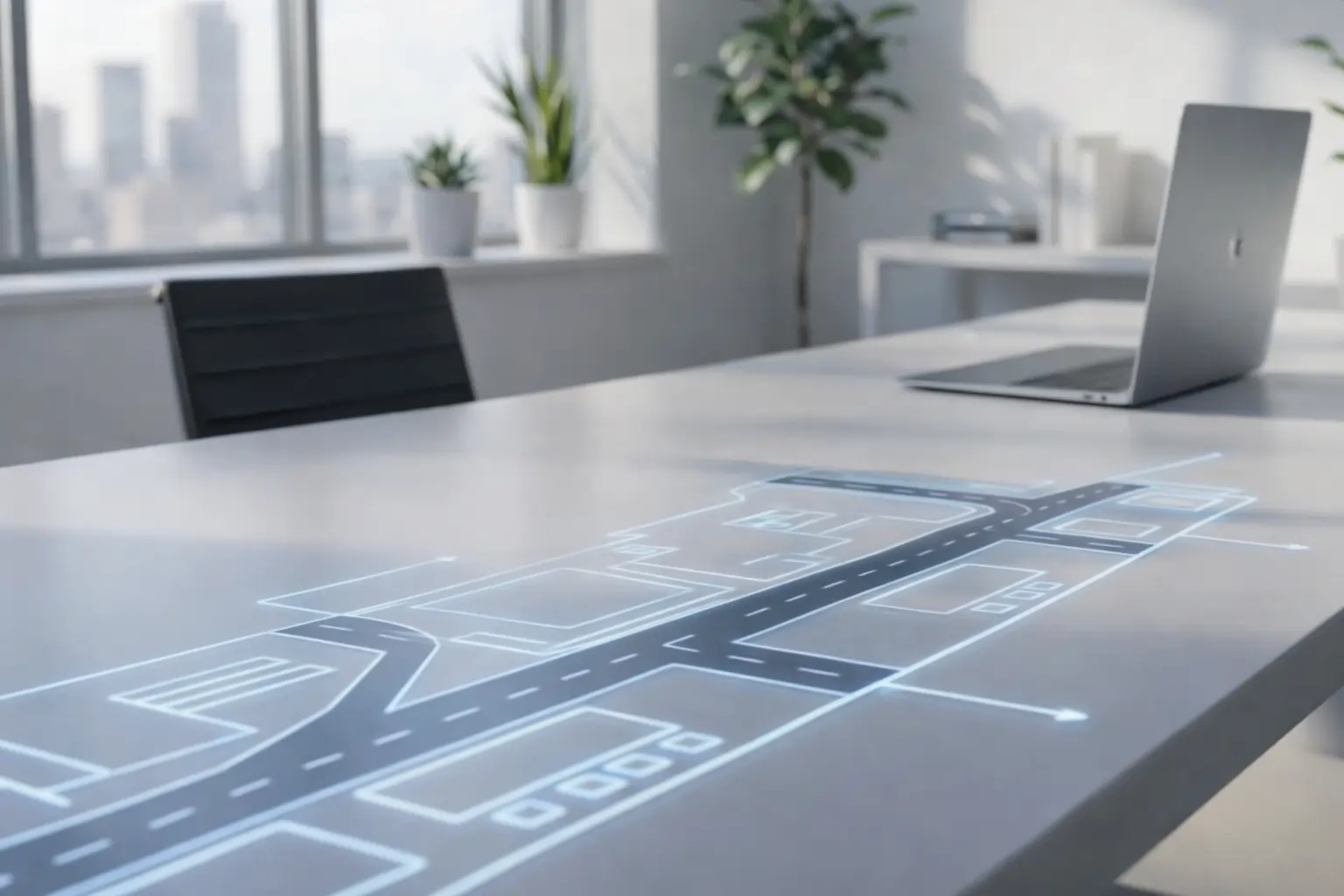 A clear, step-by-step digital roadmap showing a small business owner getting started with AI.