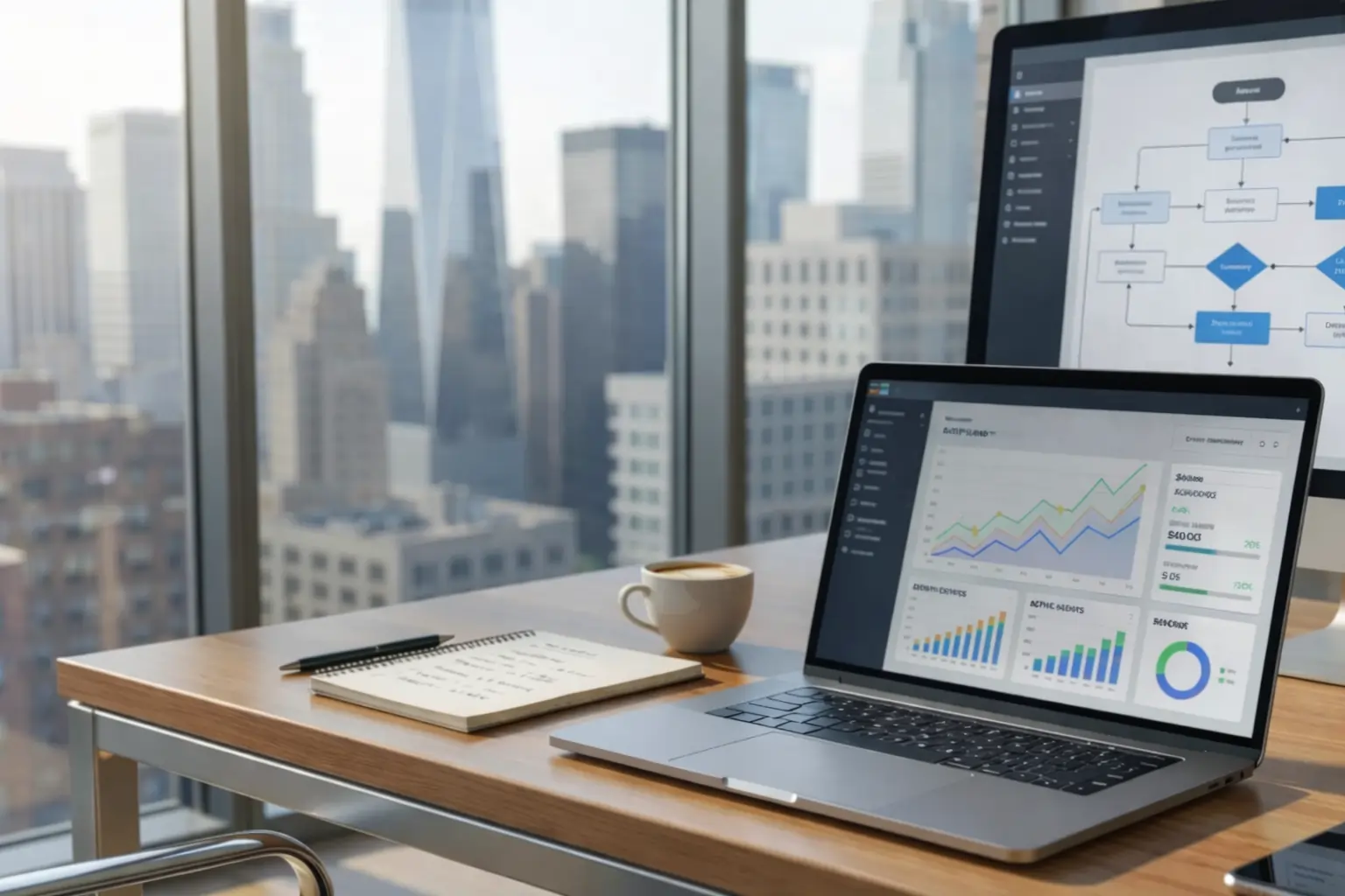 Modern office workspace illustrating how to make money selling AI agents.